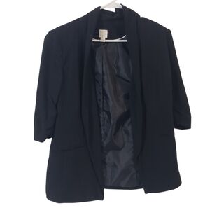 LAUREN CONRAD Womens Size  6 Black Blazer Jacket 3/4 Sleeve Open Front Career